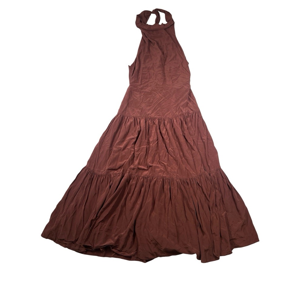 NWT Banana Republic Matte Silk Halter Maxi‎ Dress In Deep Brick Size 12 - Picture 2 of 11